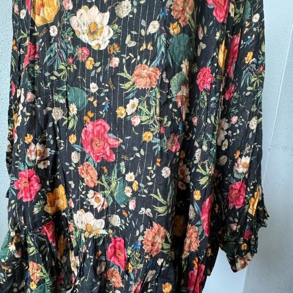 Anthropologie Eva Franco Blouse Black Floral Flowy Boho Shabby Chic - Picture 5 of 13